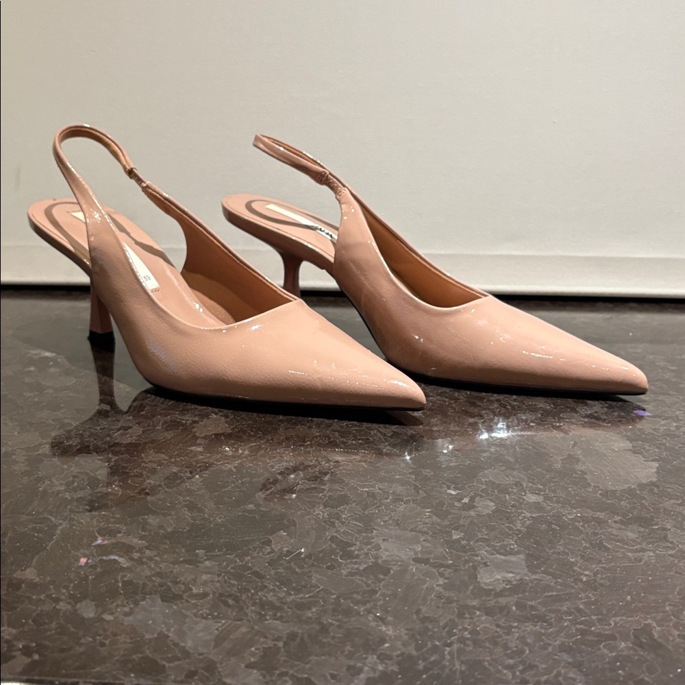 Zara. Nude Patent Leather Slingback Heels. In terrific shape.